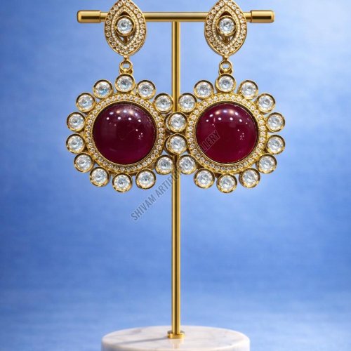 Crystal Red Stone Statement Stud Earrings