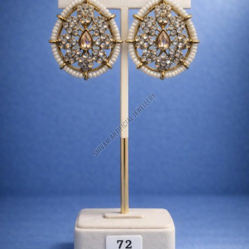 Crystal Round Pearl Stud Earrings