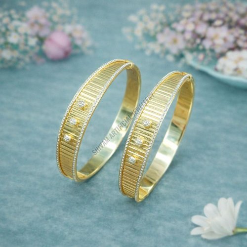 Diamond Accent Ribbed Design Bangles