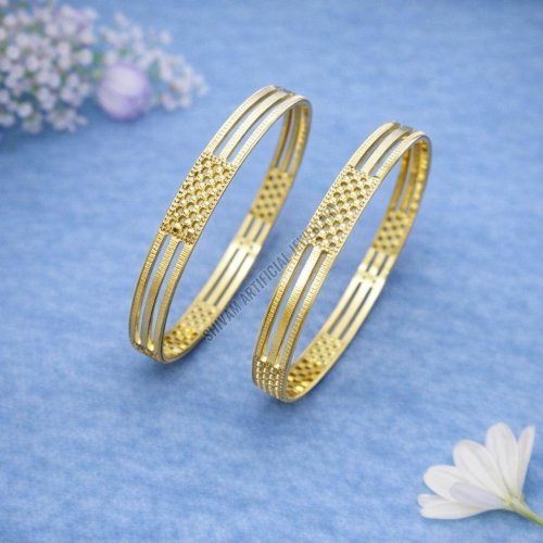 Gold Plated Textured Crossover Bangles Set