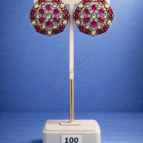 Golden Kundan Floral Stud Earrings