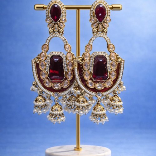 Golden Kundan Pearl Jhumka Drop Earrings