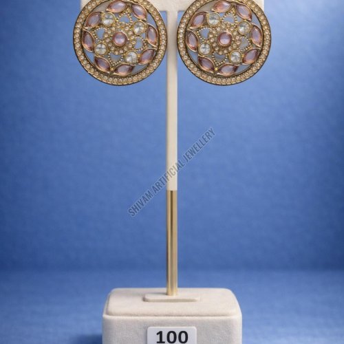 Golden Kundan Round Stud Earrings