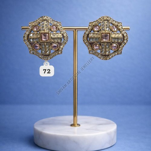 Golden Kundan Square Floral Stud Earrings