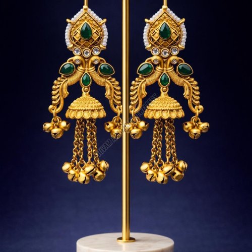Golden Kundan Temple Jhumka Earrings