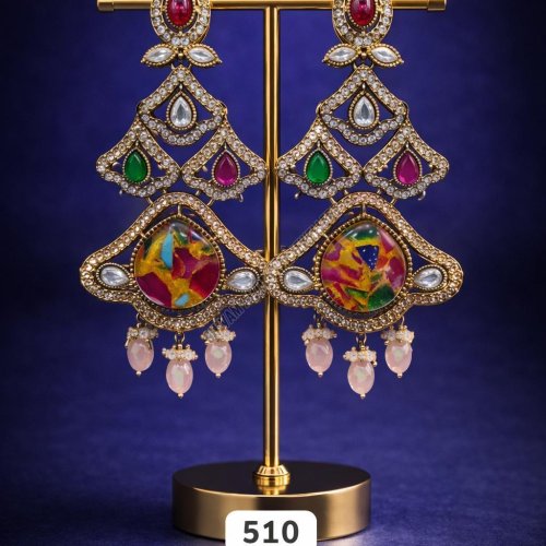 Golden Multicolor Kundan Statement Drop Earrings