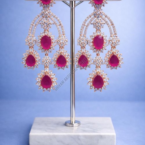 Golden Ruby Stone Designer Drop Earrings