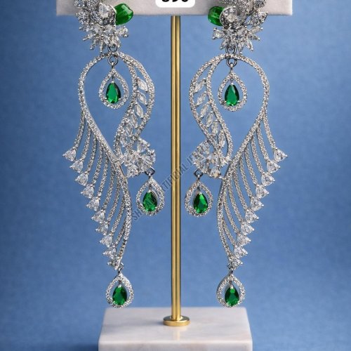 Green Stone Designer Long Drop Earrings