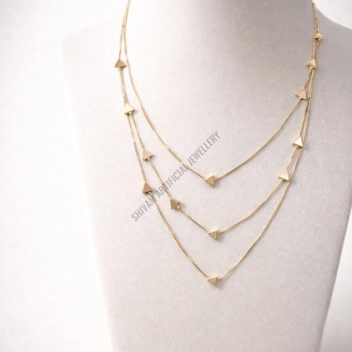 Minimal Geometric Triangle Layered Necklace