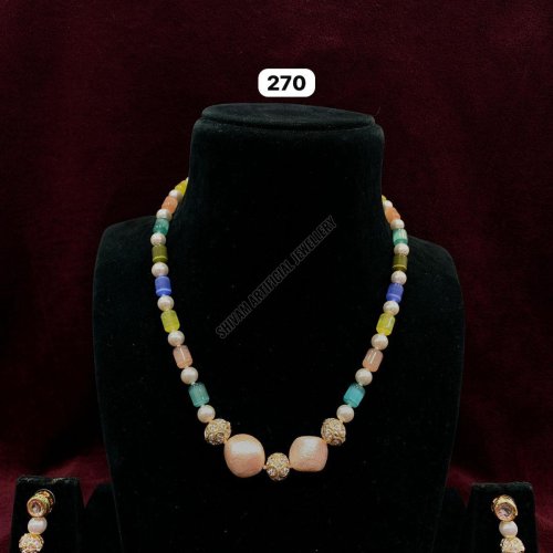 Multi Color Beaded Necklace and Earring Set