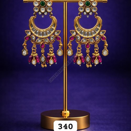 Multicolor Kundan Crystal Crescent Drop Earrings