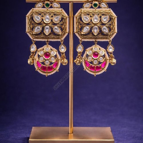 Pink Kundan Designer Drop Earrings