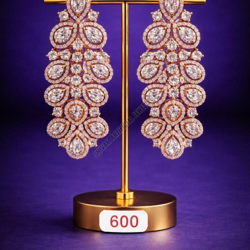 Rose Gold Plated Diamond Studded Drop Earrings