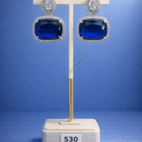 Royal Blue Crystal Halo Drop Earrings