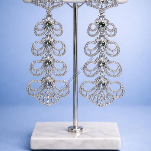Silver Look Designer Long Drop Earrings