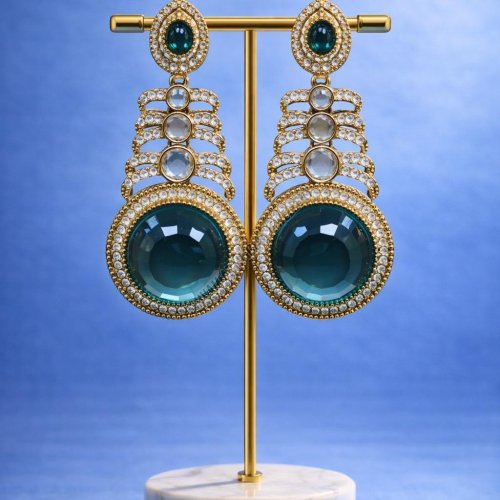 Teal Green Stone Designer Drop Earrings