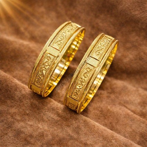 Traditional Floral Engraved Gold Tone Bangles