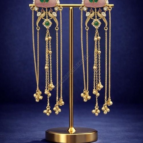 Triangular Motif Kundan Chain Drop Earrings