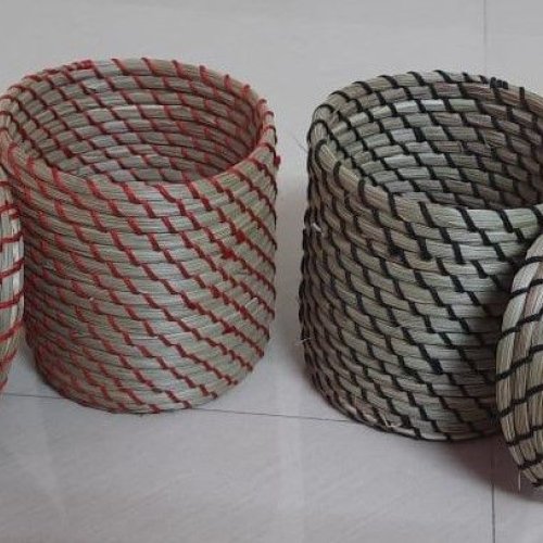Handwoven Sabai Grass Baskets with Lid