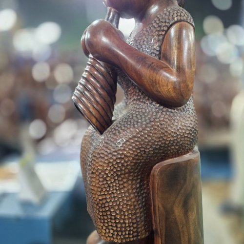 Flute Lady Wooden Model Home Decor Statue
