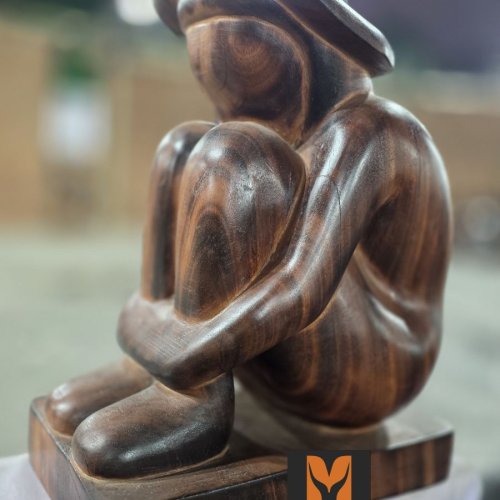 Lonely Girl Wooden Model Home Decor Statue