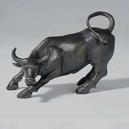 Abstract Black Charging Bull Sculpture