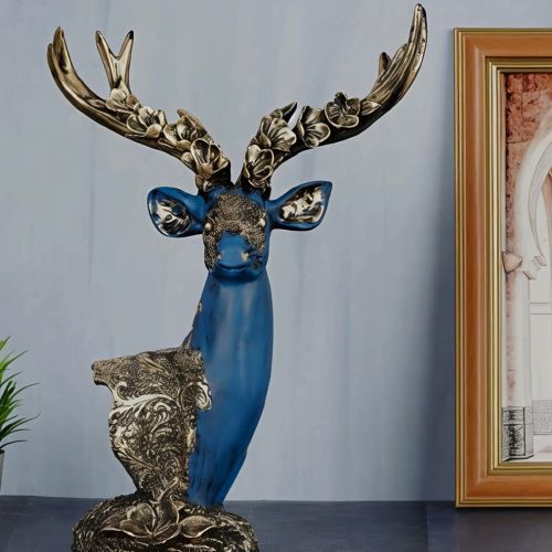 Artistic Blue & Golden Standing Deer Statue