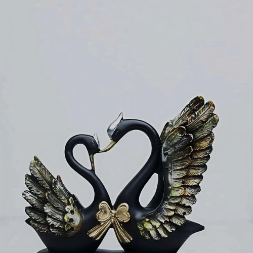 Black & Golden Heart Shape Swan Showpiece