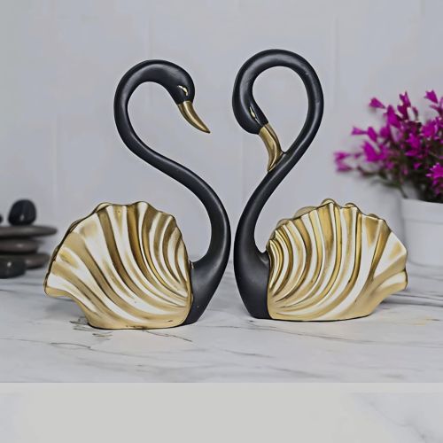Black & Golden Shell Swan Pair Showpiece
