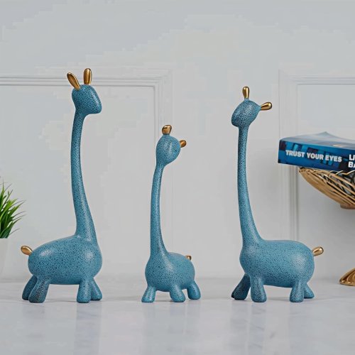 Blue Modern Giraffe Family Showpiece