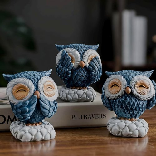 Cute Blue Decorative Owl Family Showpiece Set