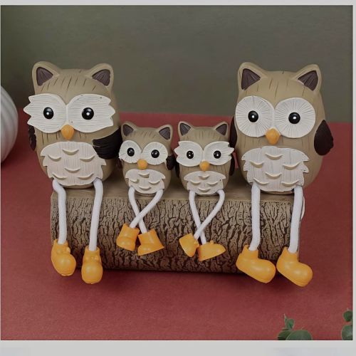 Cute Brown Beige Owl Family Figurines