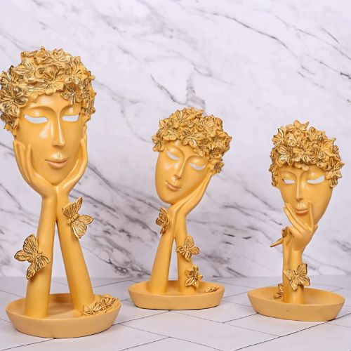 Golden Abstract Butterfly Art Face Showpiece