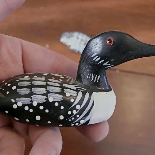 Handcrafted Black & White Wooden Duck Statue