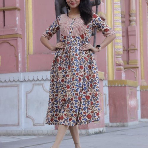Ladies Jaipuri Floral Block Print Midi Dress