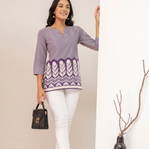 Ladies Purple Zig-Zag Border Print Tunic