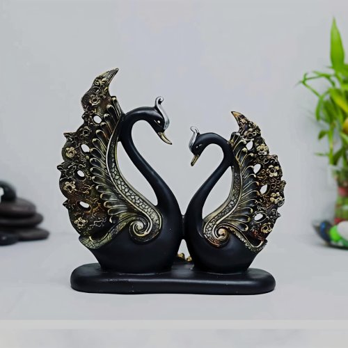 Luxury Golden Wing Black Swan Pair Figurine