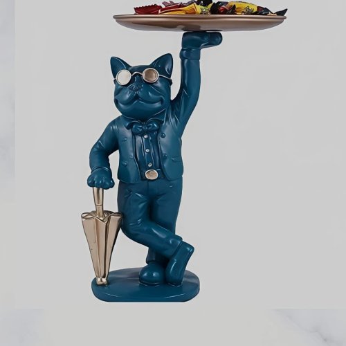 Modern Blue Butler Cat Tray Holder Cat Showpiece