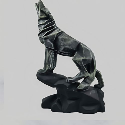 Modern Matte Black Howling Wolf Statue