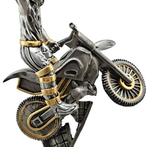 Stunt Rider Style Silver Motorcycle Sculpture