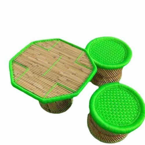 Bamboo Table & Mudha Stool Set