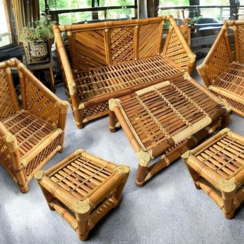 Cane Living Room Sofa Set