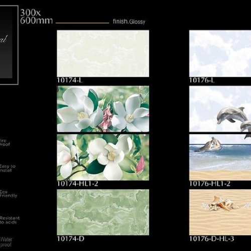 Floral Green Glossy Ceramic Wall Tiles