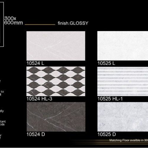 Wave Stripe Gloss Finish Ceramic Wall Tiles