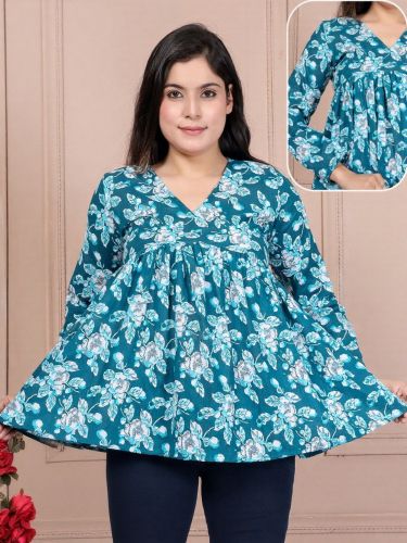 Ladies V Neck Cotton Short Kurti