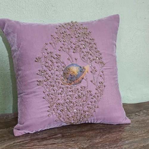 Purple Embroidered Cotton Cushion Cover
