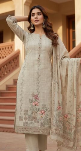 Beige Linen Unstitched Suit