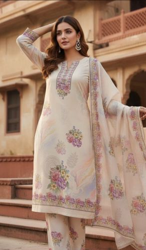 Creamy Linen Unstitched Suit