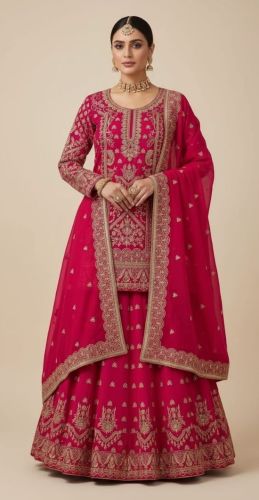 Pink Crepe Unstitched Lehenga Suit