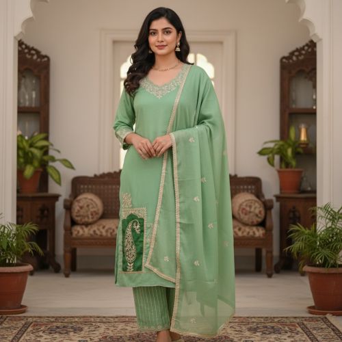 Sage Green Silk Unstitched Suit